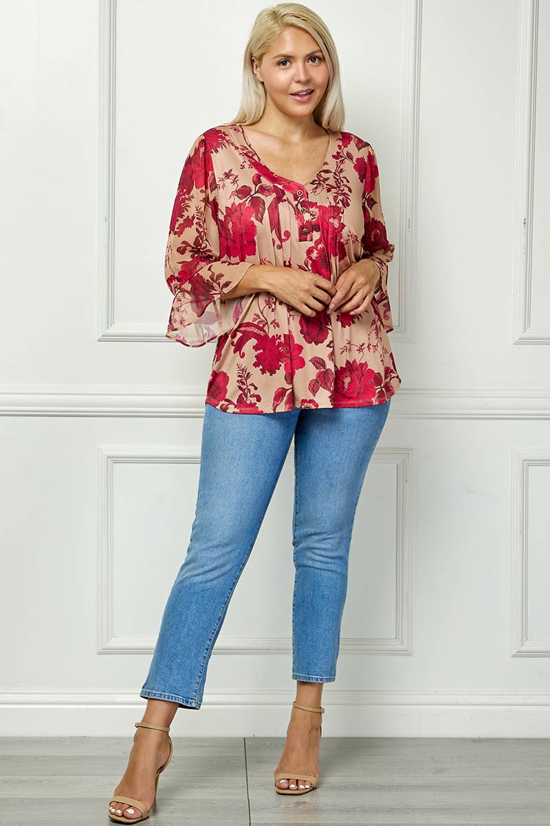 PLUS SIZE BLOOM GRACE PLEATED BLOUSE