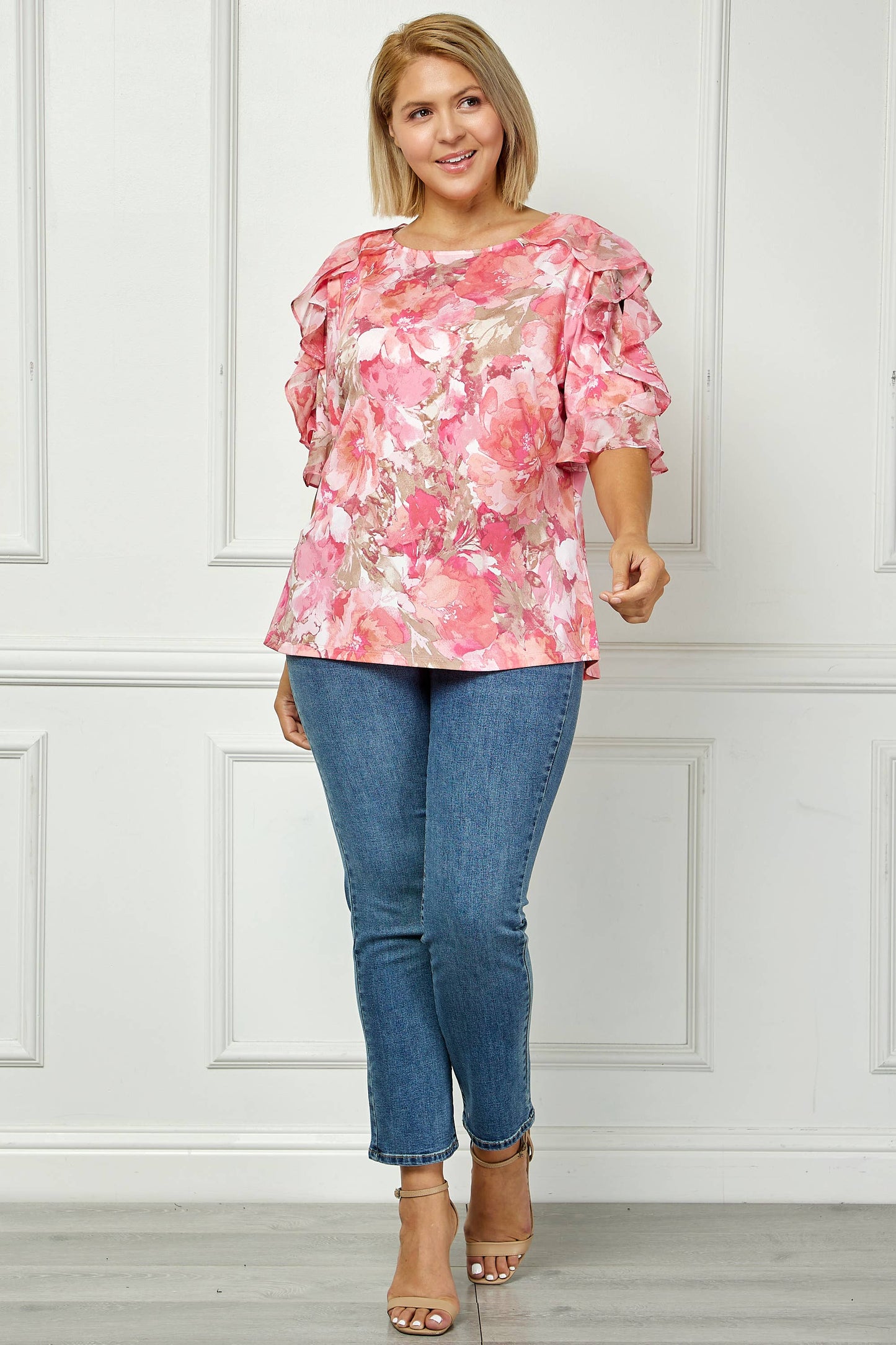 PLUS SIZE ROSE BLOSSOM RUFFLE BLOUSE