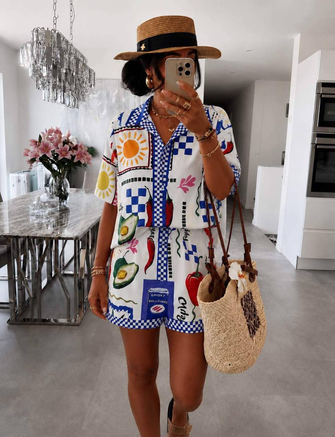 Italian Colorful Printed Shirt & Shorts Set Summer