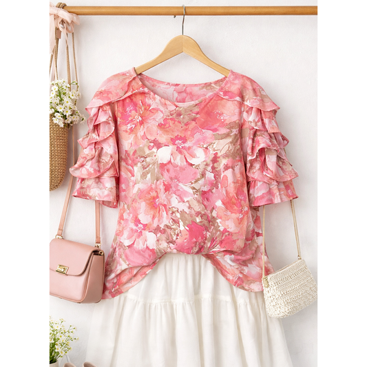 PLUS SIZE ROSE BLOSSOM RUFFLE BLOUSE