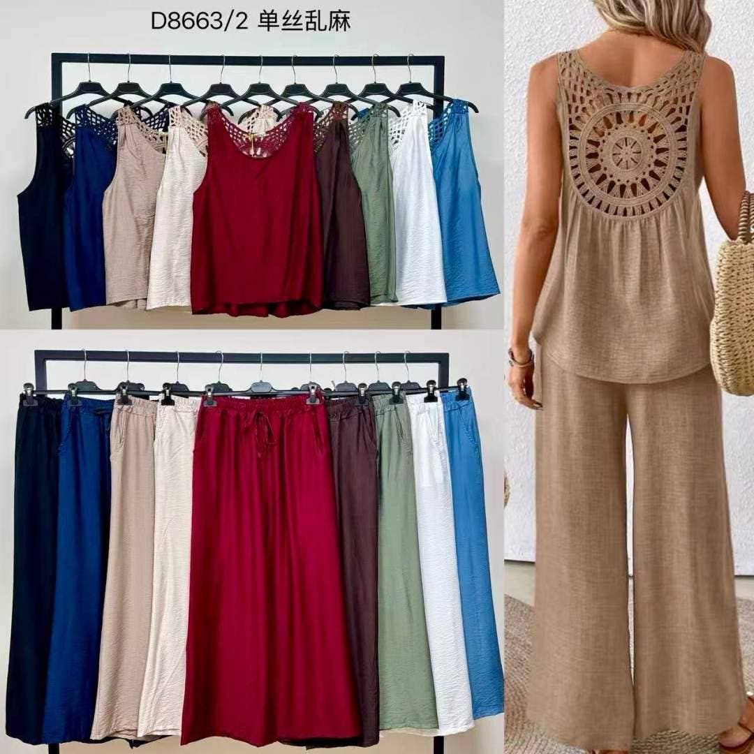 Italian Bohemian Chic Set Lace Tank Top & Flowy Pants