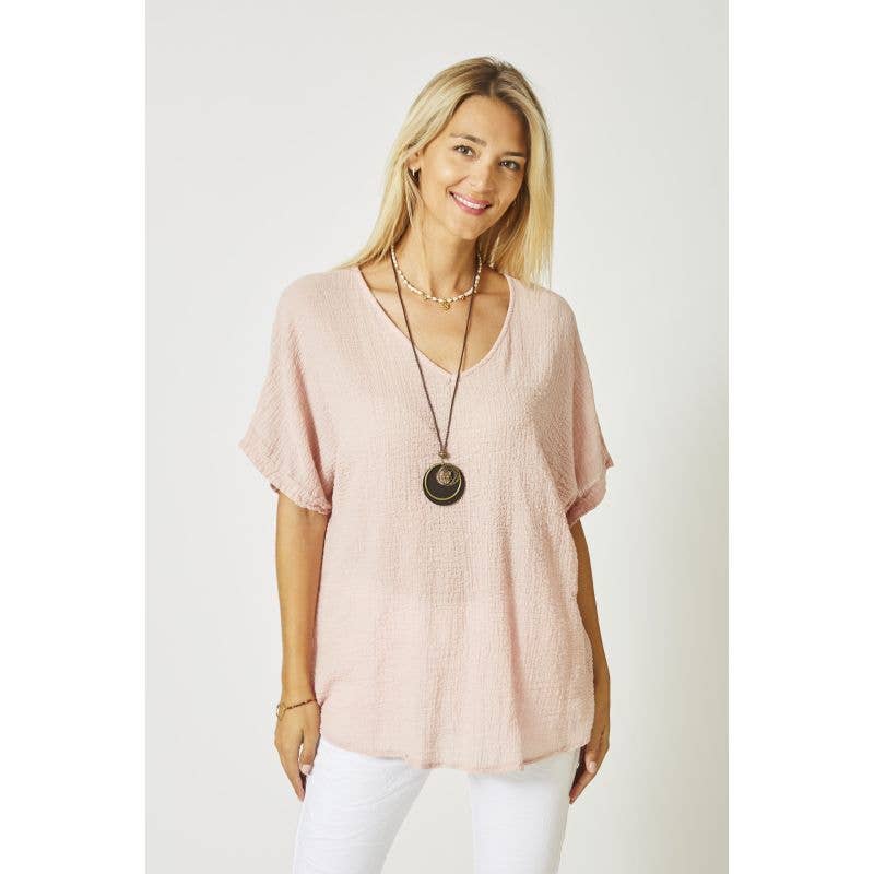 V-Neck textured Material w/ Necklace