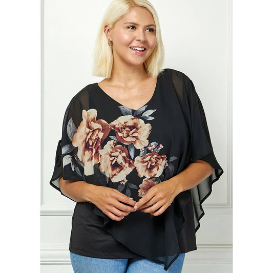 PLUS SIZE BLOOMING ELEGANCE PONCHO BLOUSE