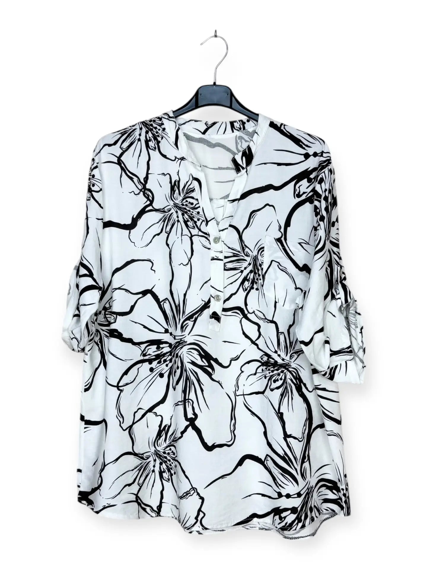 Floral Print Blouse with Three-Quarter Sleeves Italian