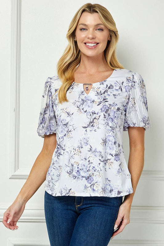 FLORAL BUBBLE SLEEVE CHARM TOP
