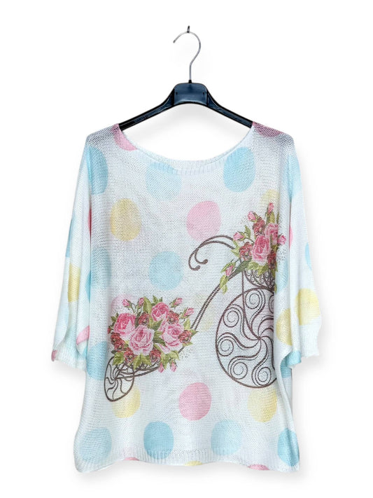 Italian Knit Top bicycle flower