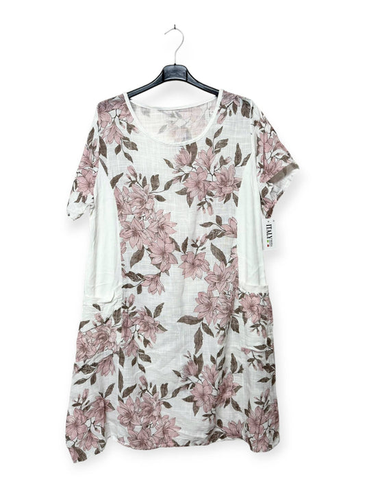 CX 9063 - Short-sleeved dress with floral print and pockets: Rose