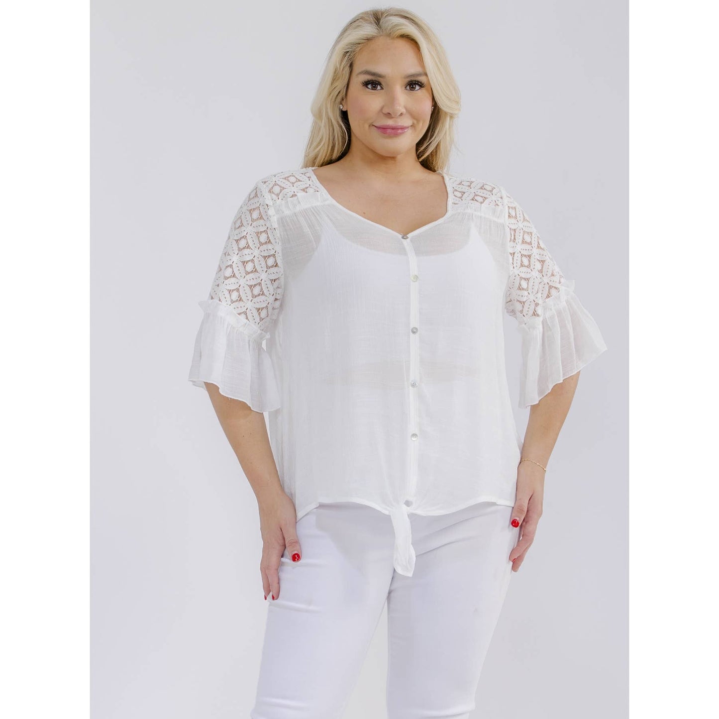 PLUS LACE BELL SLEEVE SHIRT
