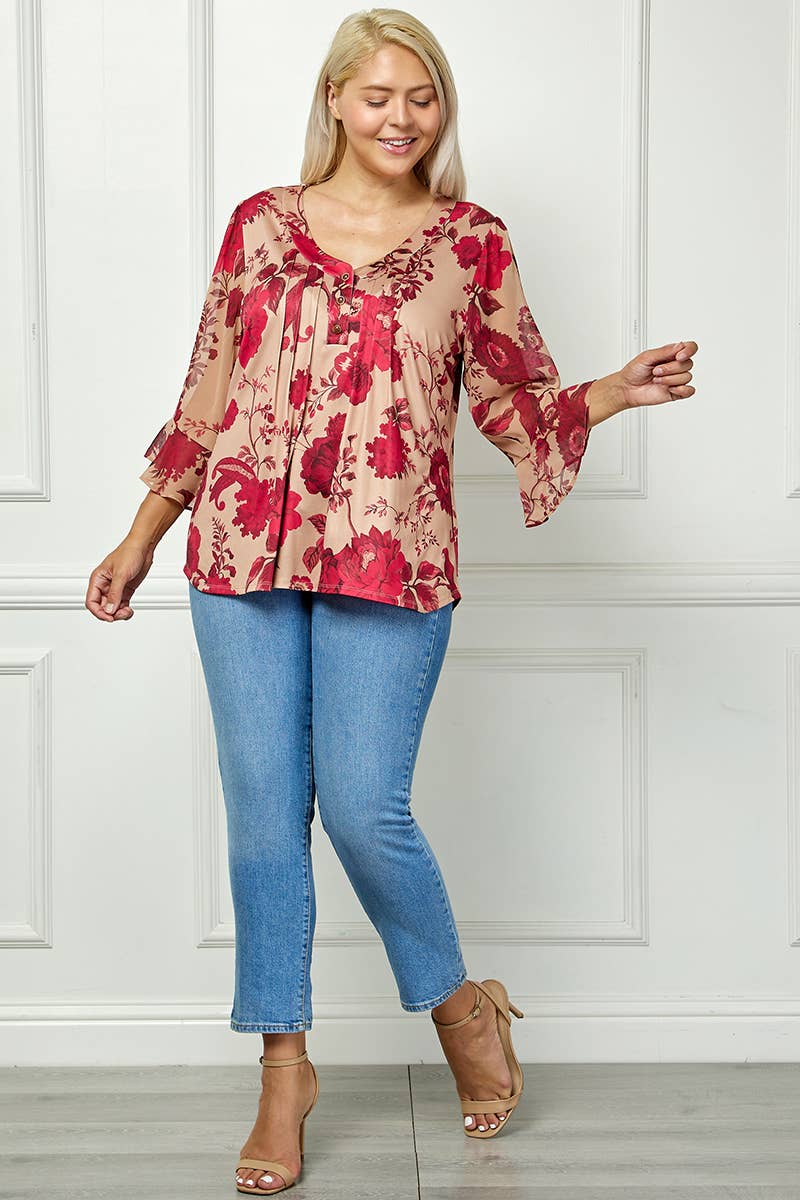 PLUS SIZE BLOOM GRACE PLEATED BLOUSE