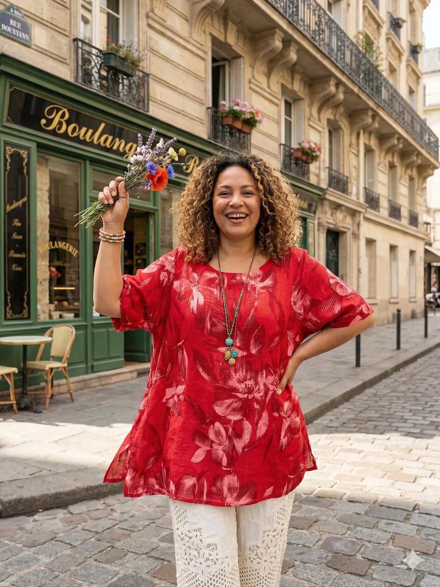 Cotton Blouse with Floral Pattern, Two Pockets Italian