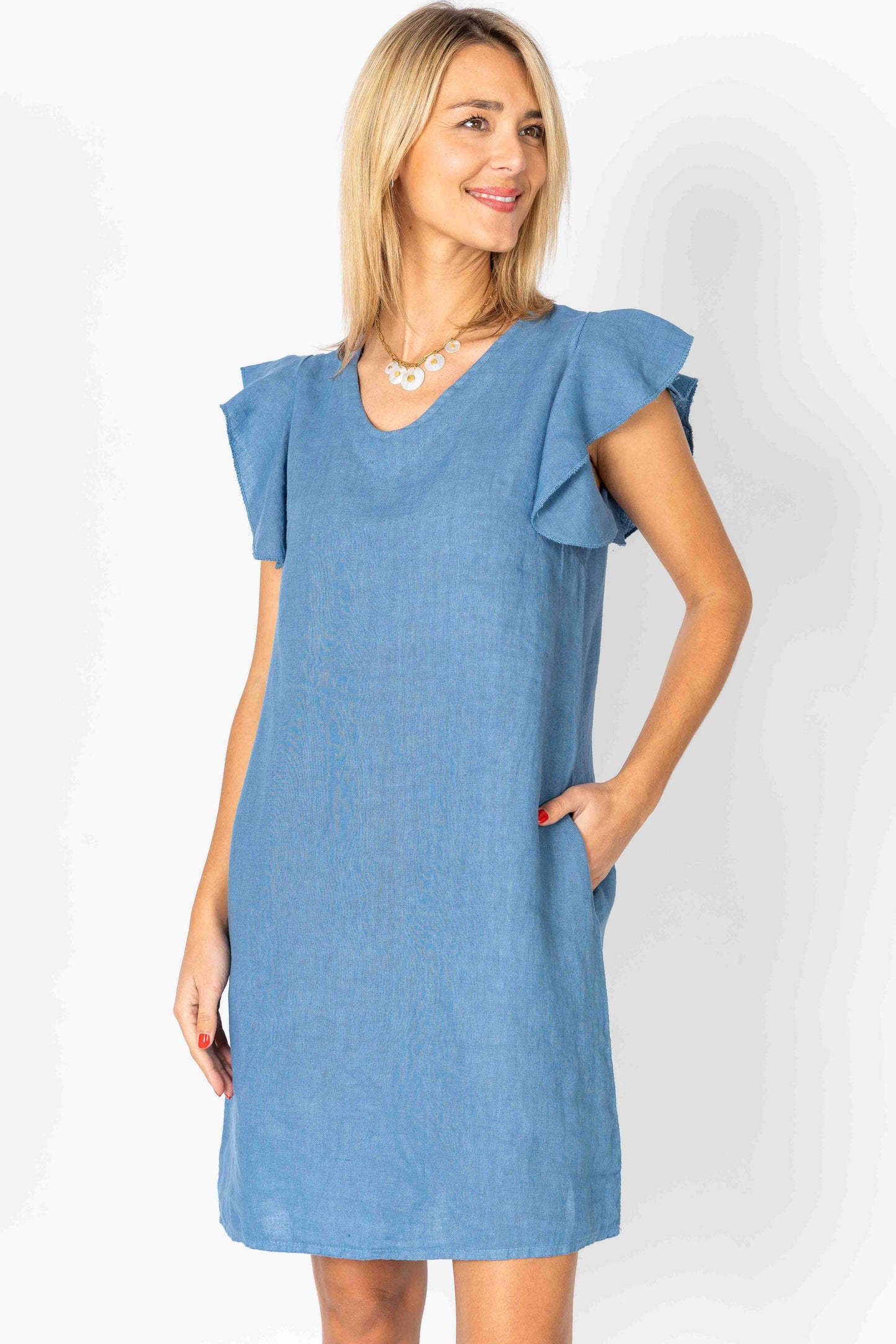 Solid linen dress with pockets