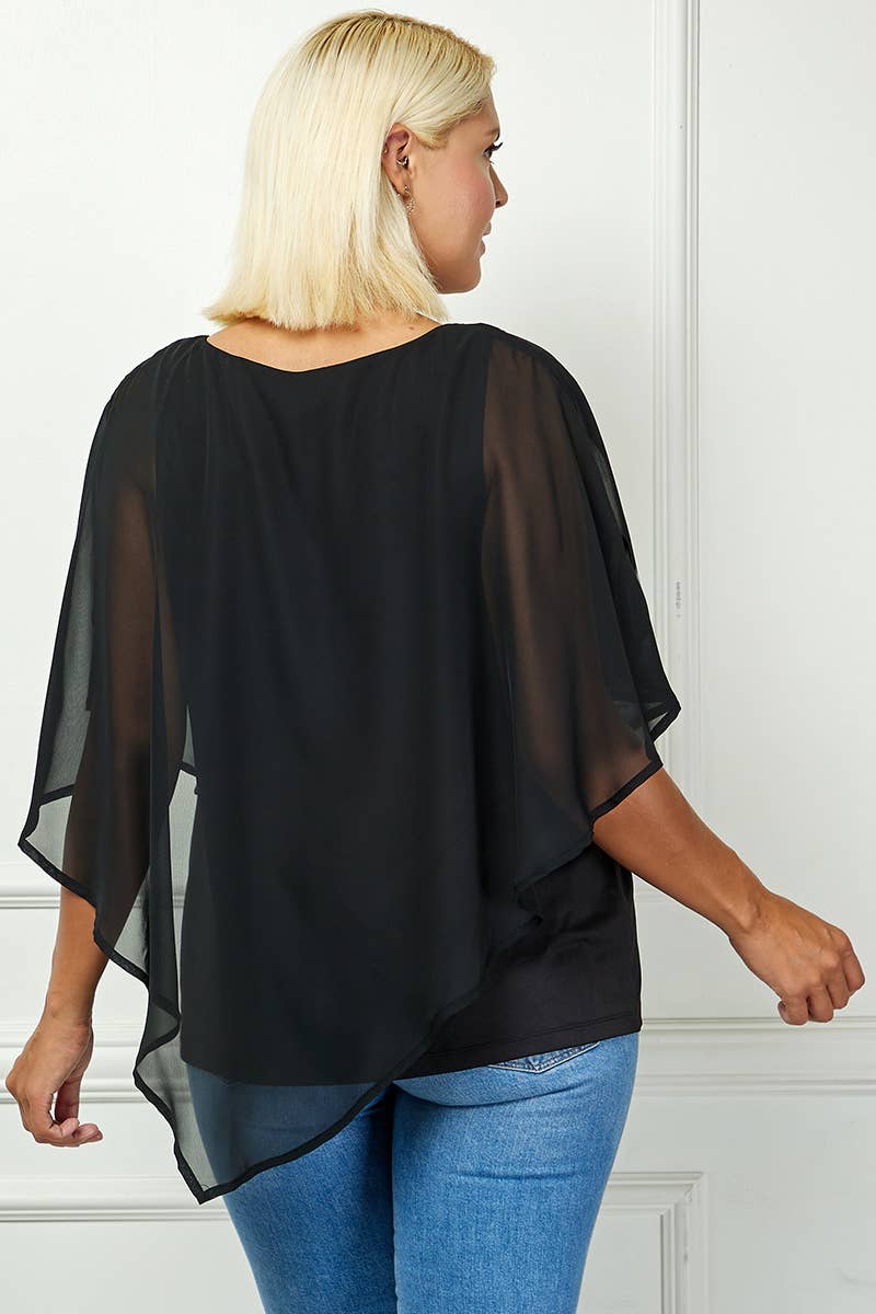 PLUS SIZE BLOOMING ELEGANCE PONCHO BLOUSE