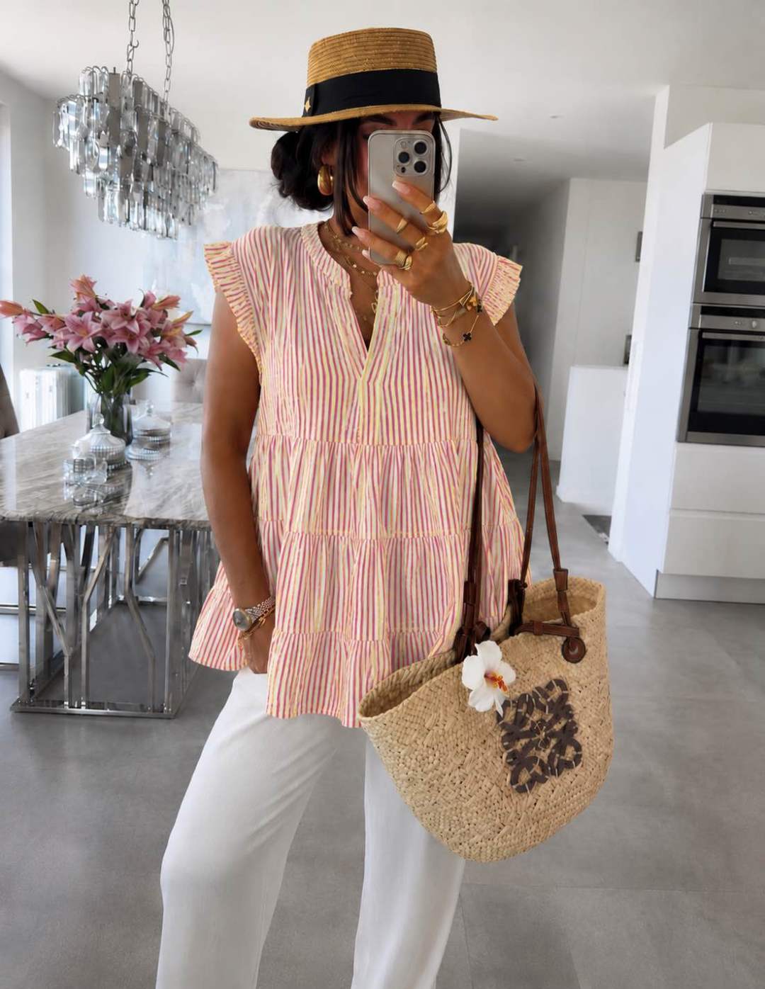 Italian Bohemian Striped Cotton Gauze Top – Loose Fit & Ruffles