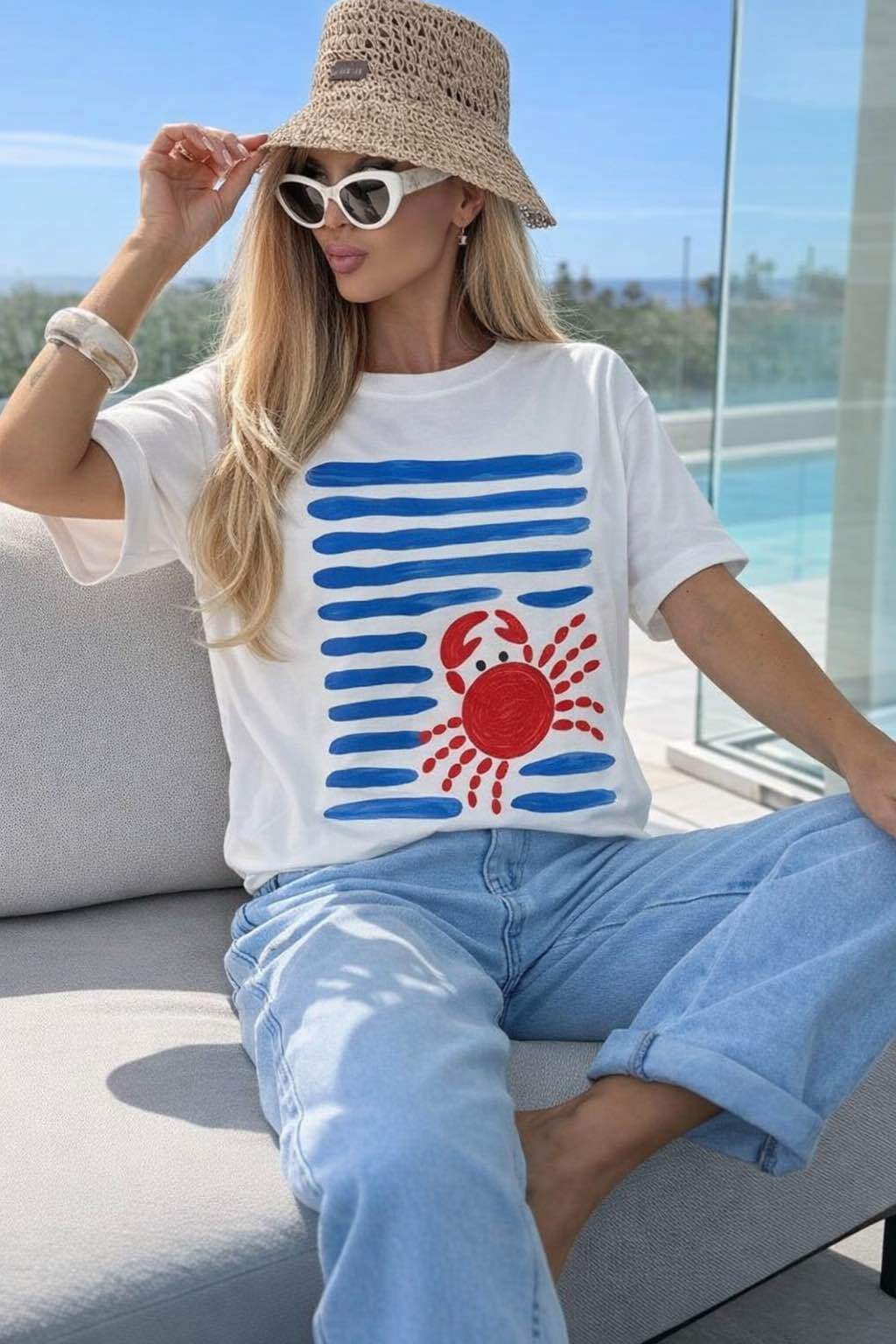 Italian Trendy Printed Cotton T-Shirt, Premium Quality — Crab