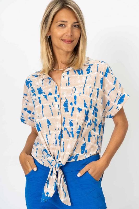 Tie-Front Printed Shirt