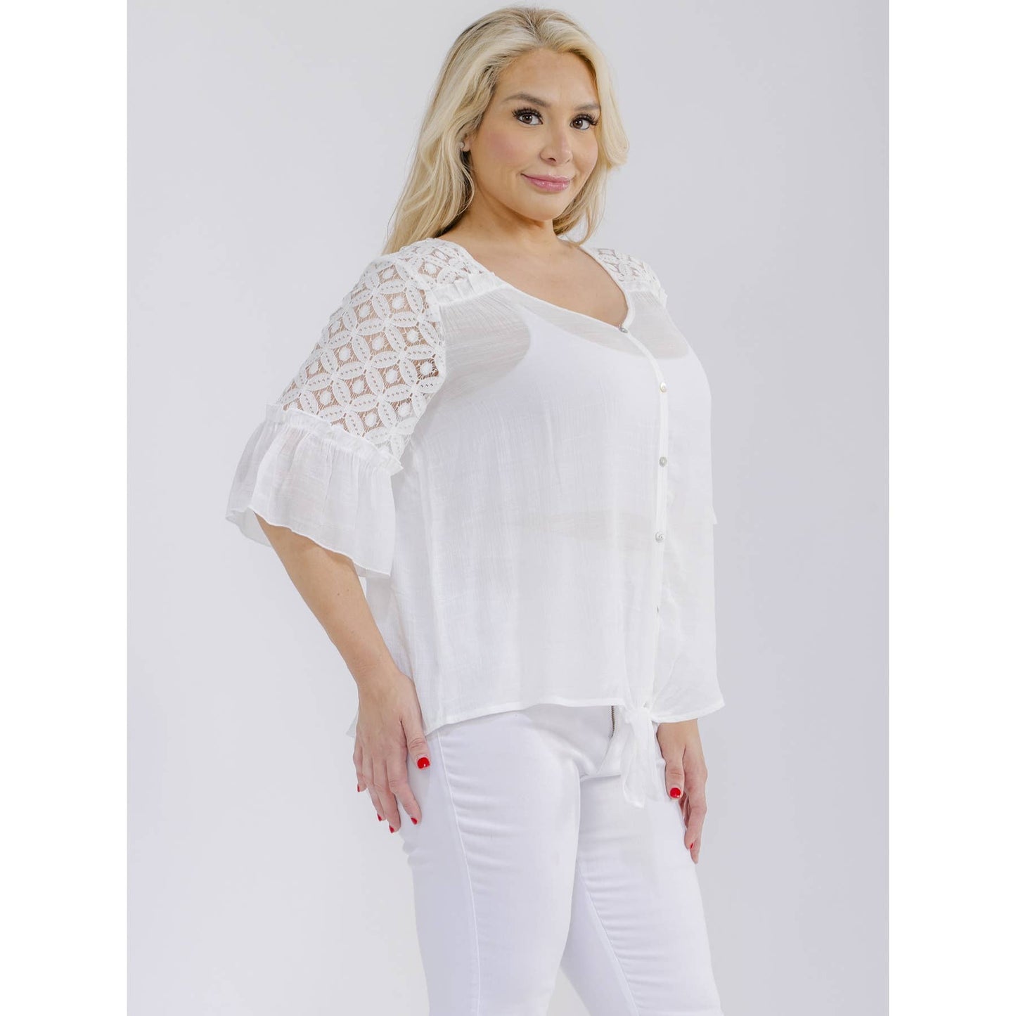 PLUS LACE BELL SLEEVE SHIRT