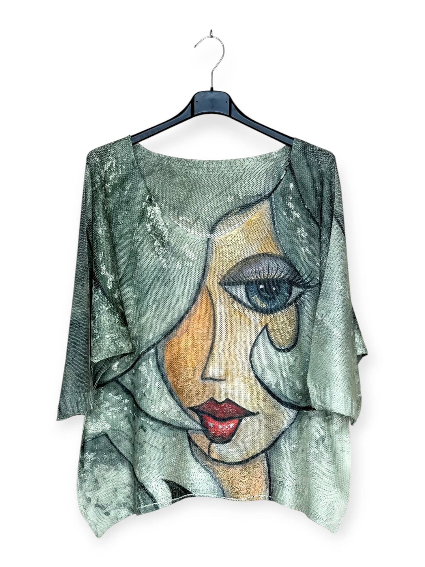 Face Italian- Printed knit sweater with V-neck