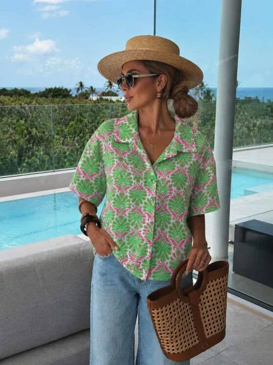 Italian Bohemian Printed Cotton Gauze Shirt