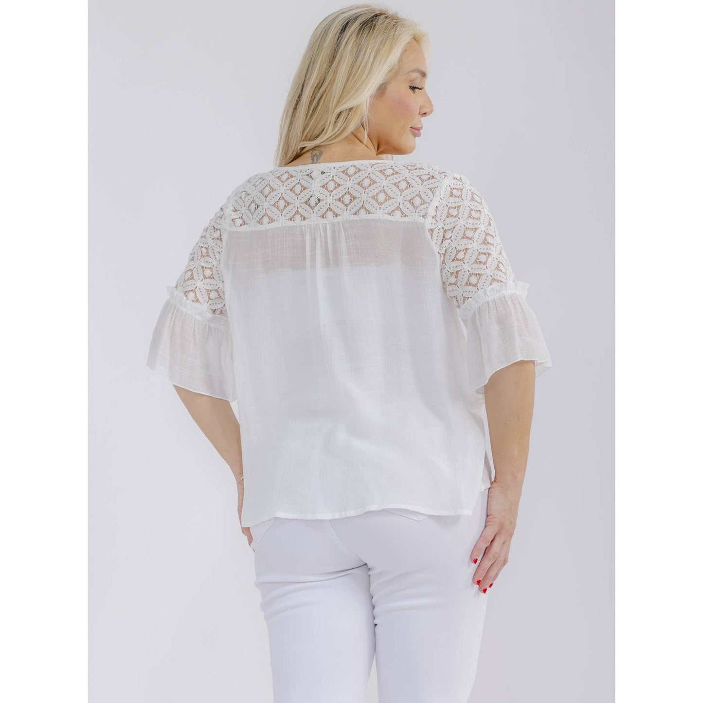 PLUS LACE BELL SLEEVE SHIRT