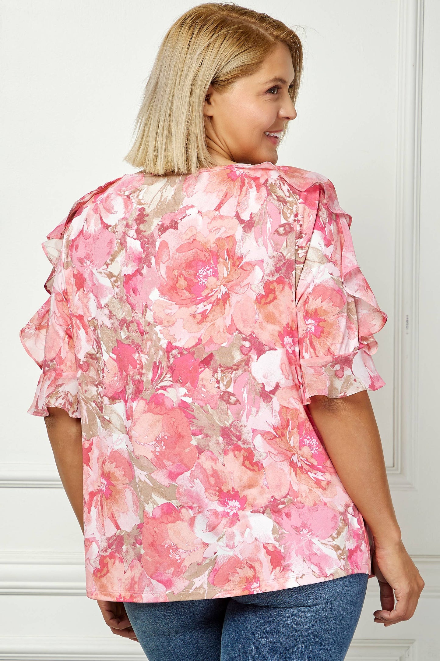 PLUS SIZE ROSE BLOSSOM RUFFLE BLOUSE