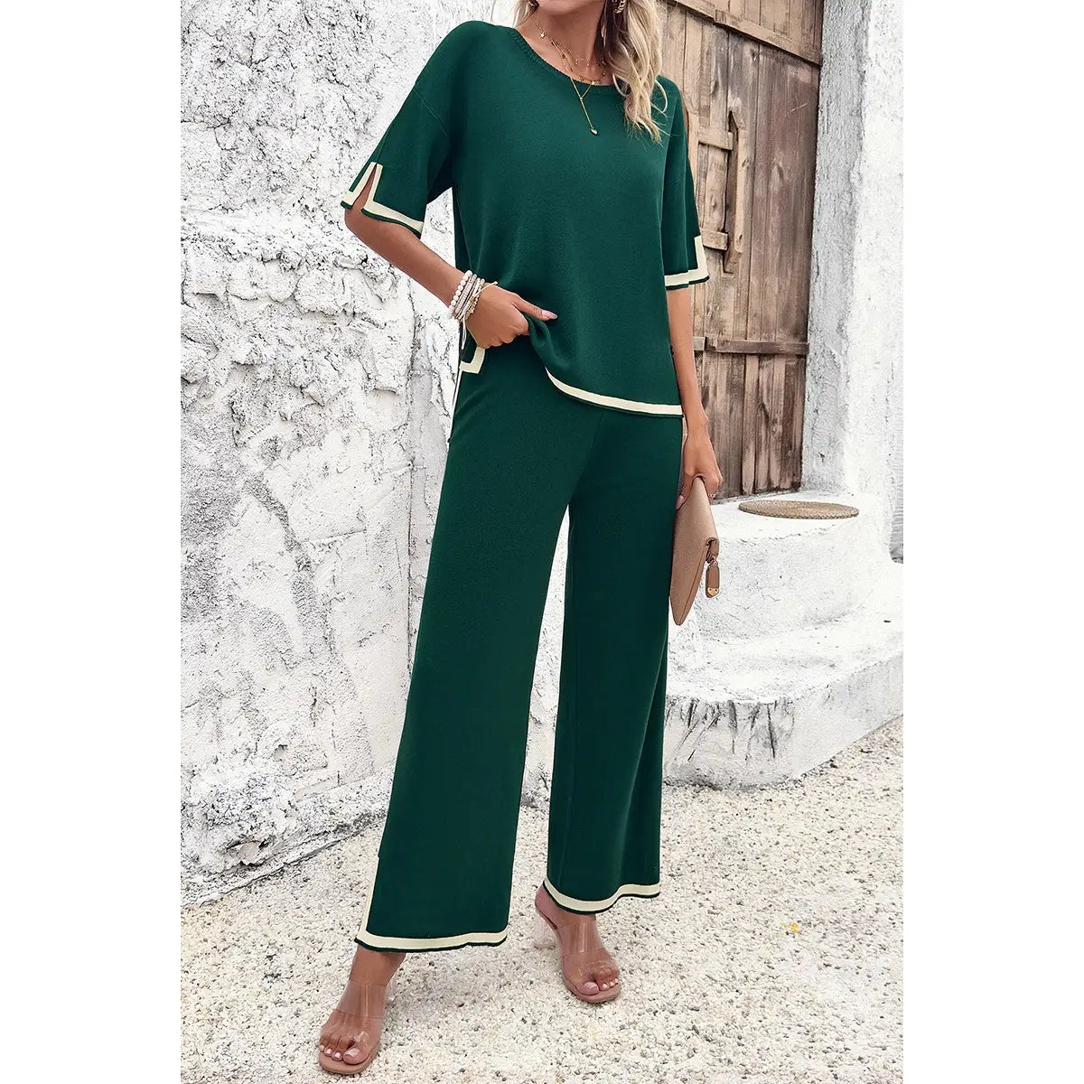 Round Neck Fit Blouse and Pants Sets