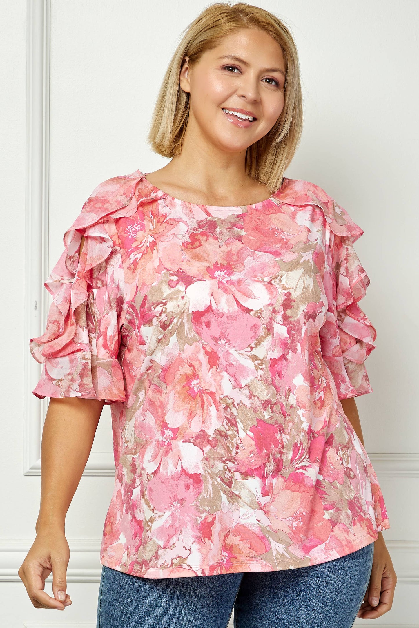 PLUS SIZE ROSE BLOSSOM RUFFLE BLOUSE