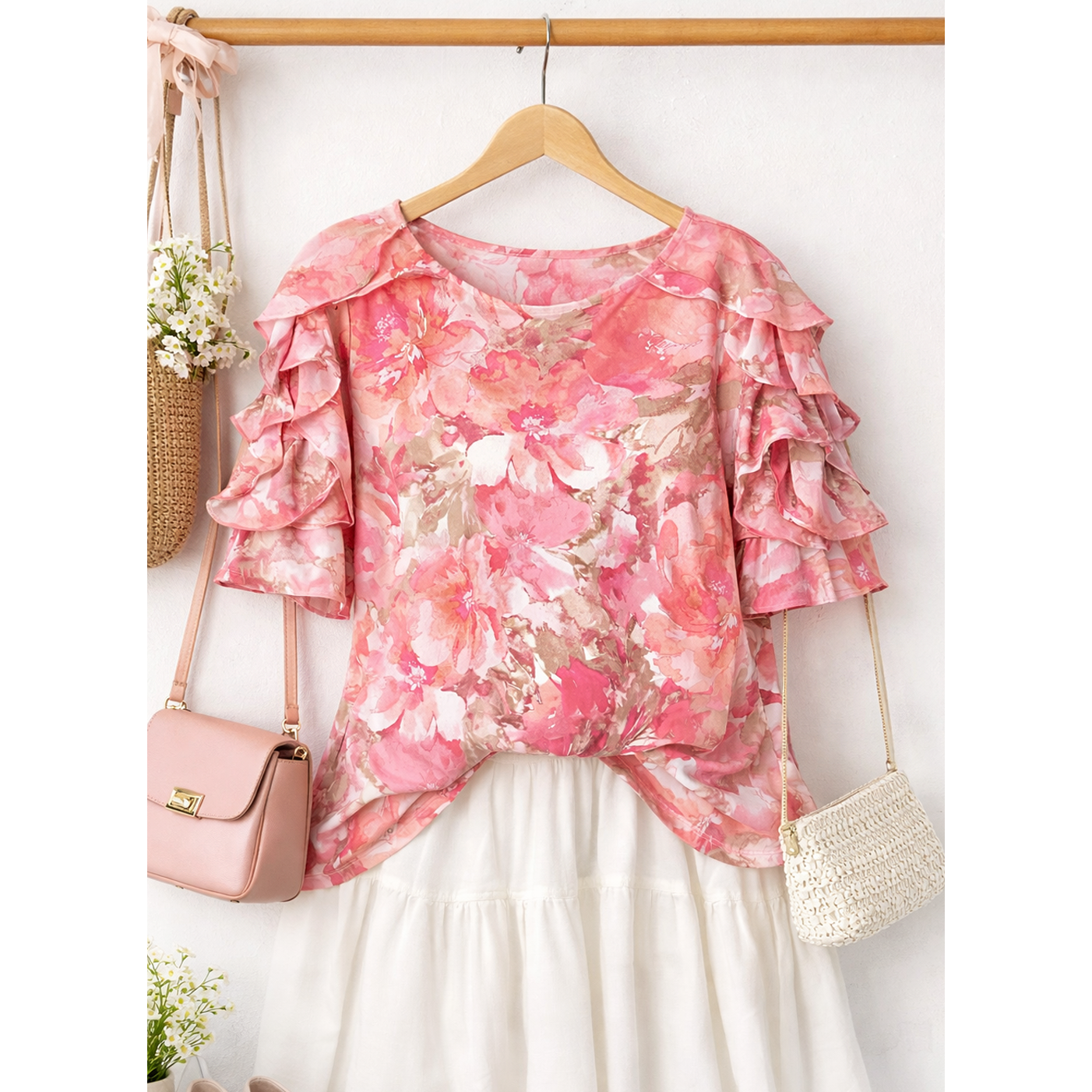 PLUS SIZE ROSE BLOSSOM RUFFLE BLOUSE
