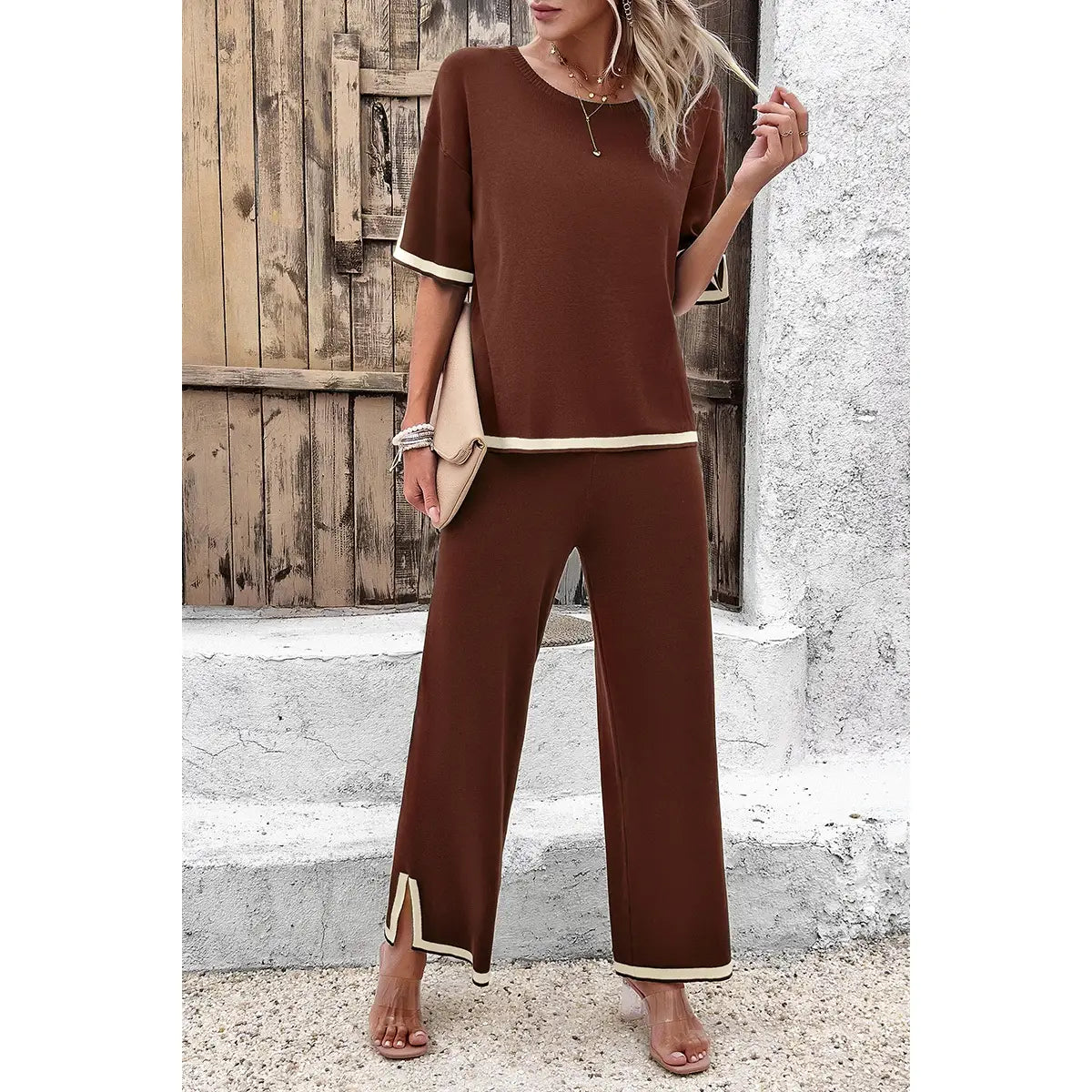 Round Neck Fit Blouse and Pants Sets