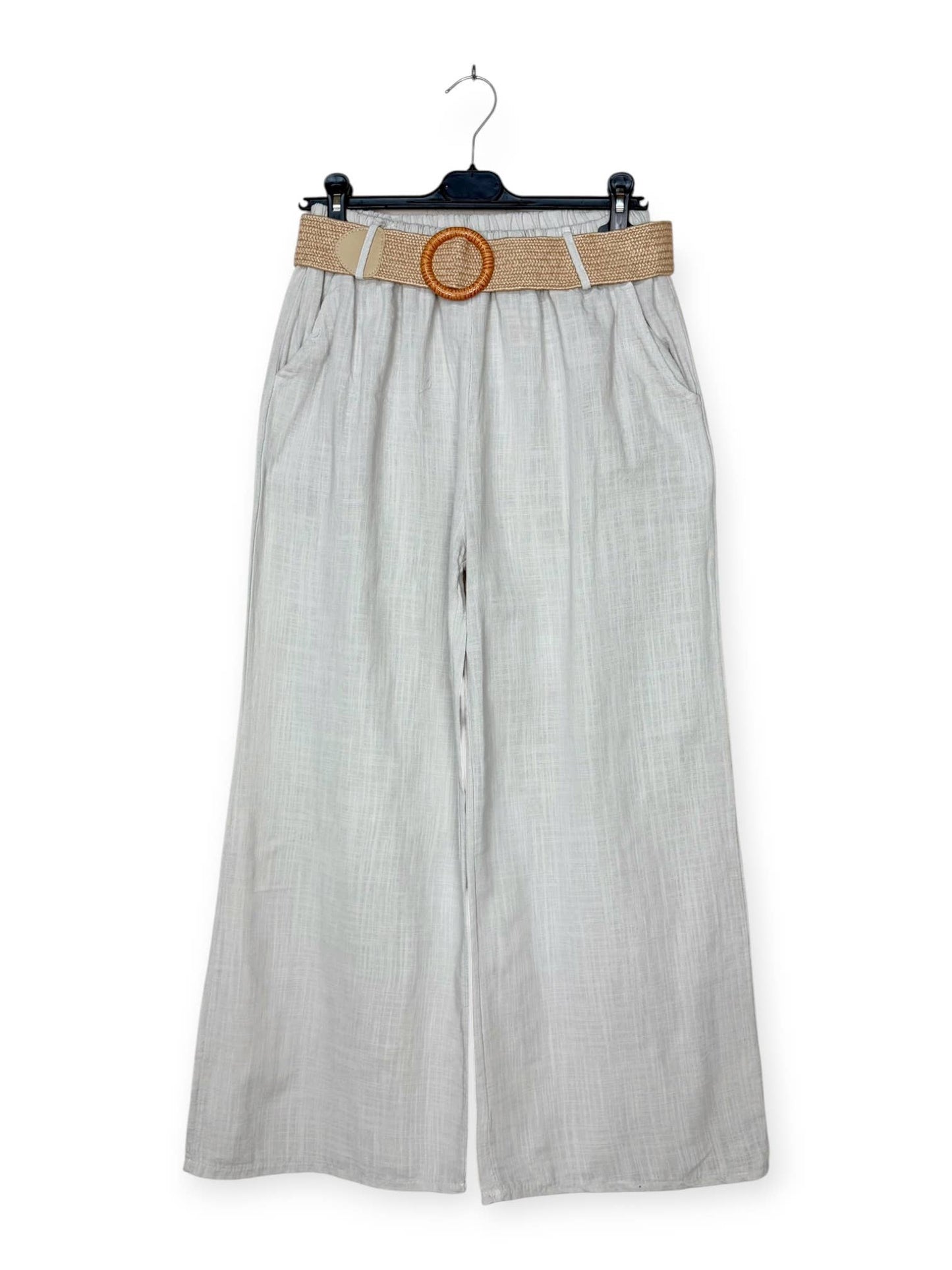 Cotton/Linen Wide-Leg Pants: