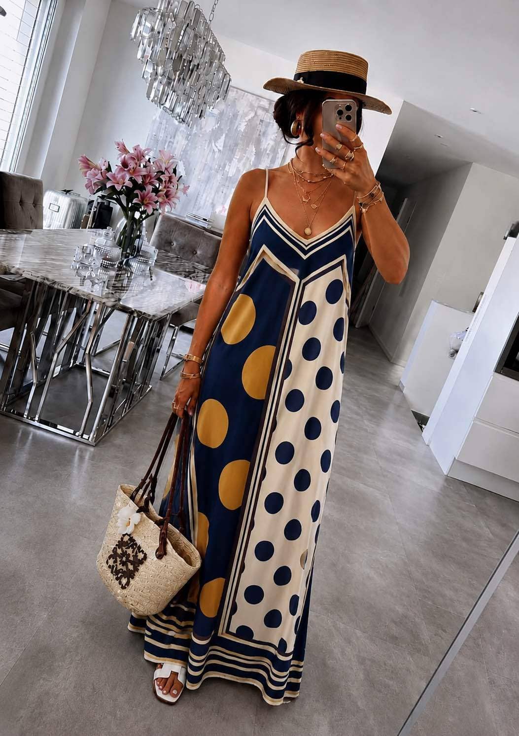 Italian Flowing bohemian dress with polka dot print