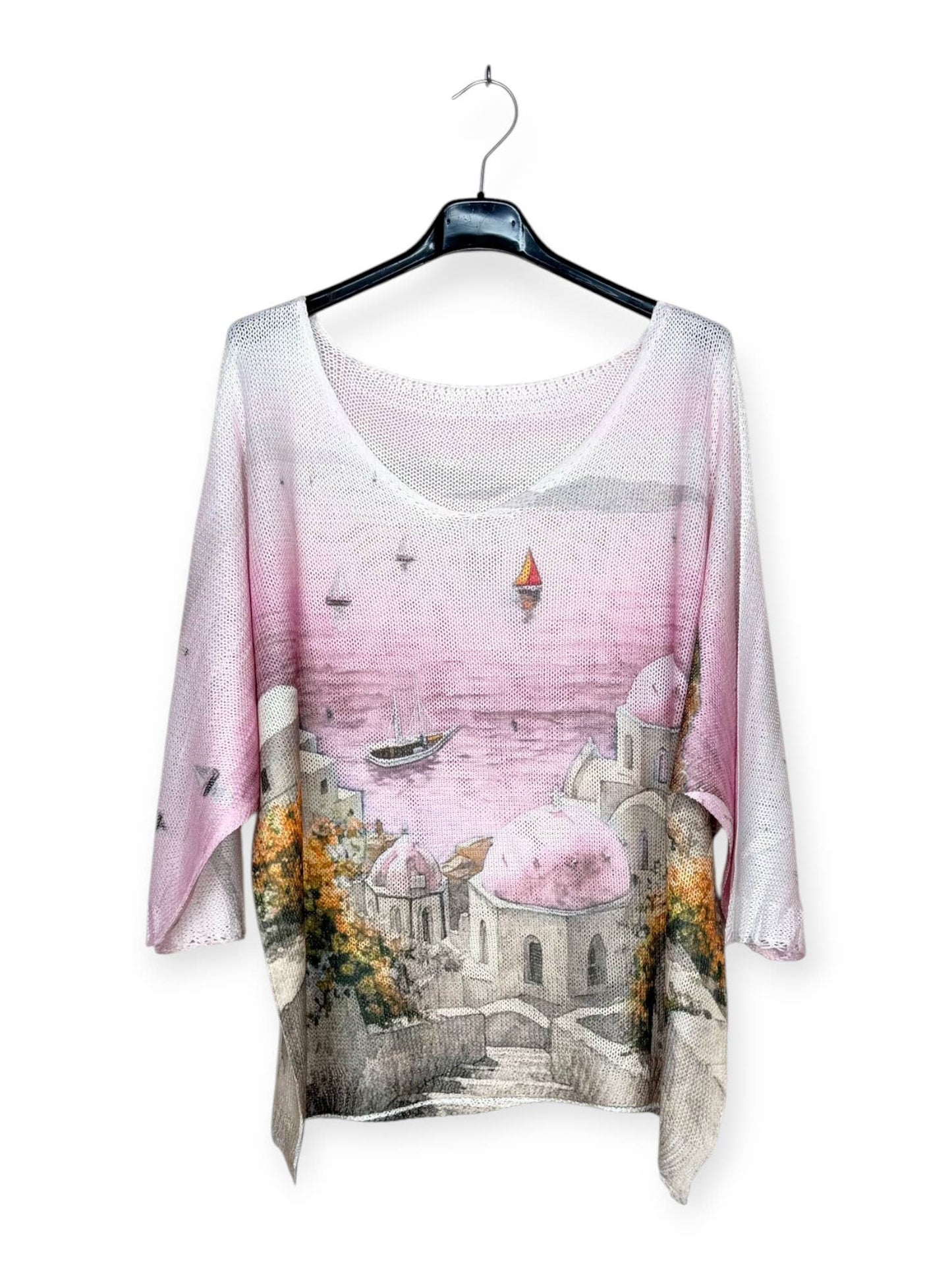 City - Printed knit sweater with V-neck Italian