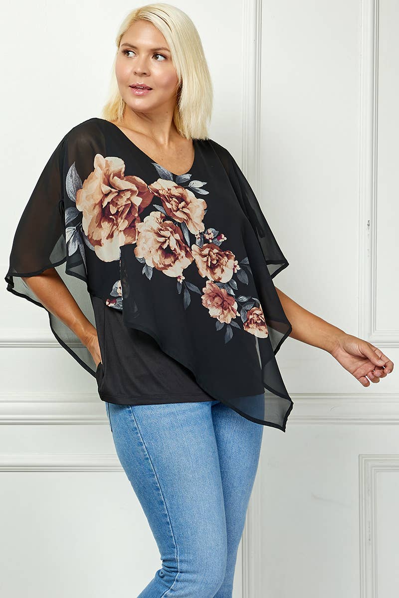 PLUS SIZE BLOOMING ELEGANCE PONCHO BLOUSE