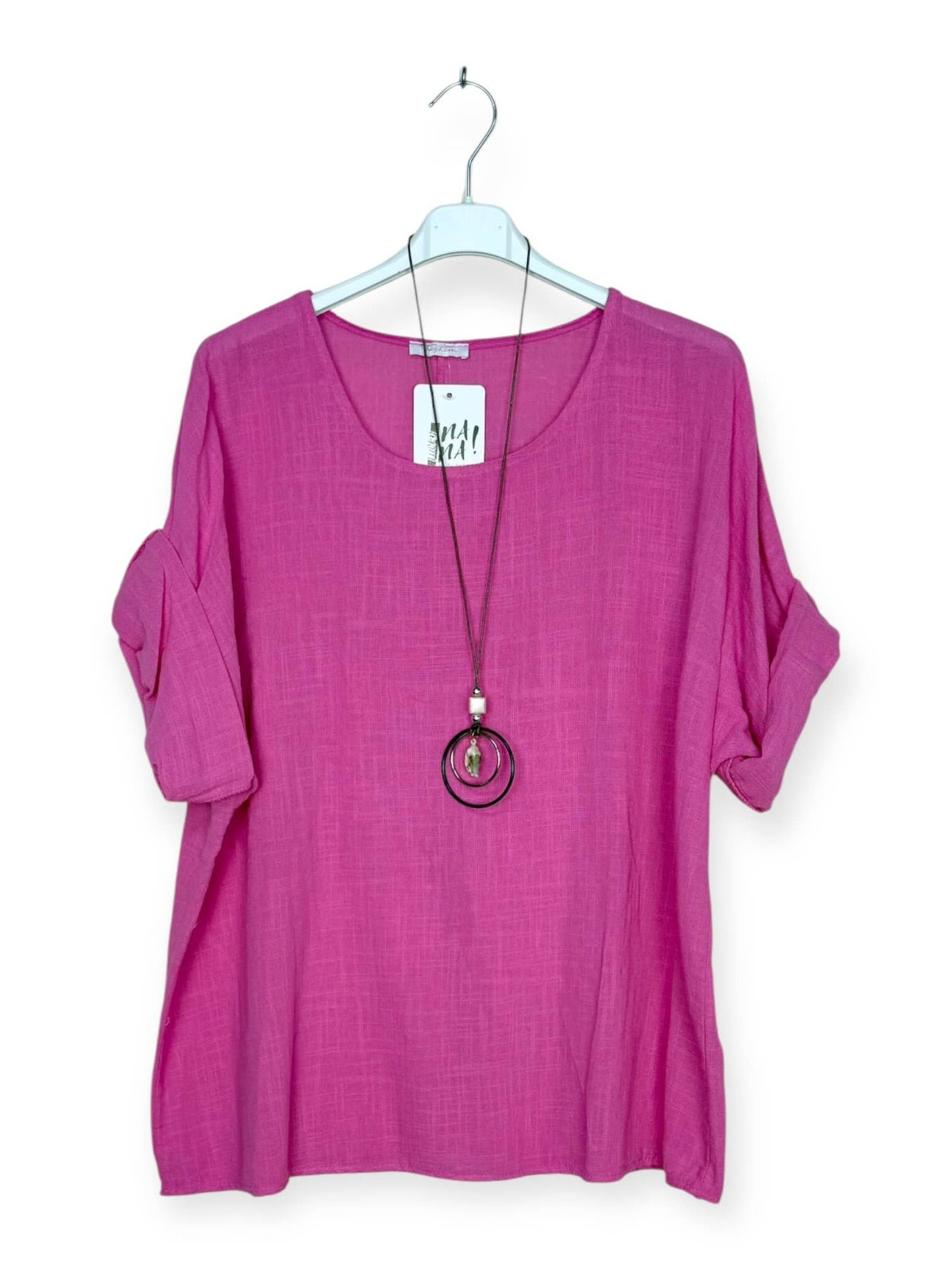 Lightweight solid cotton top with necklace