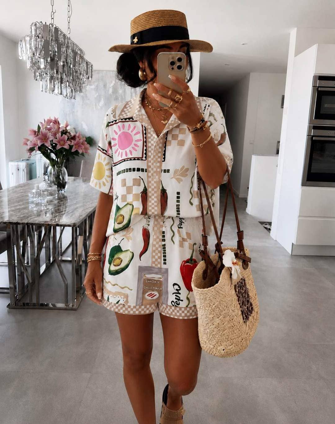 Italian Colorful Printed Shirt & Shorts Set Summer