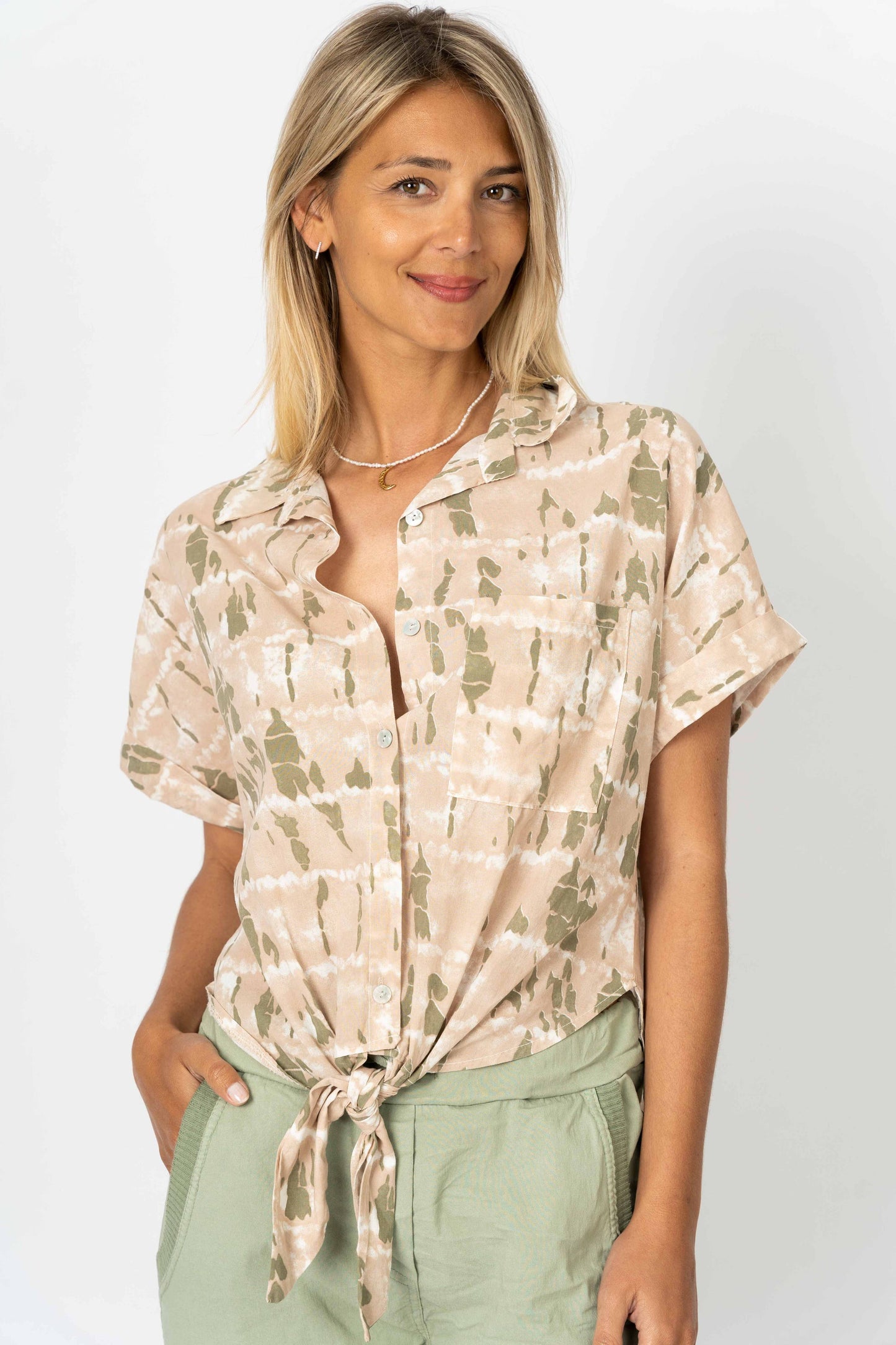 Tie-Front Printed Shirt