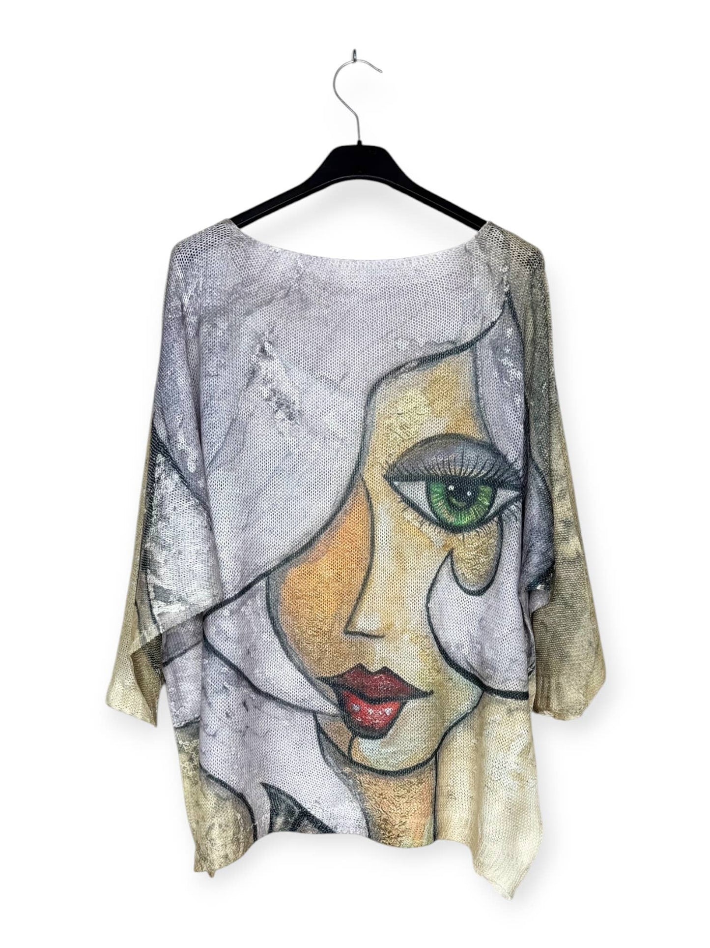 Face Italian- Printed knit sweater with V-neck
