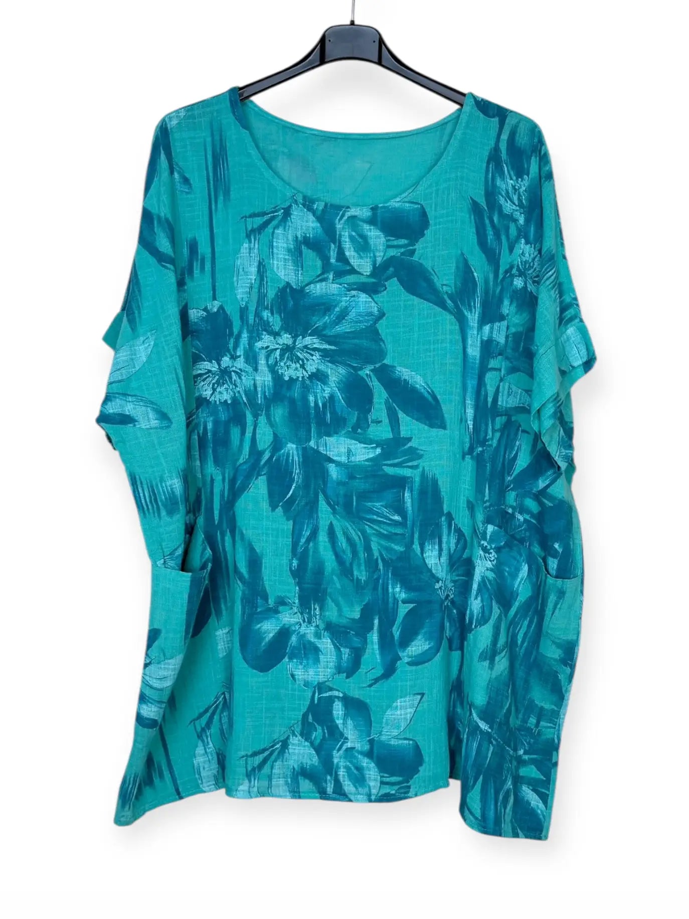 Cotton Blouse with Floral Pattern, Two Pockets Italian