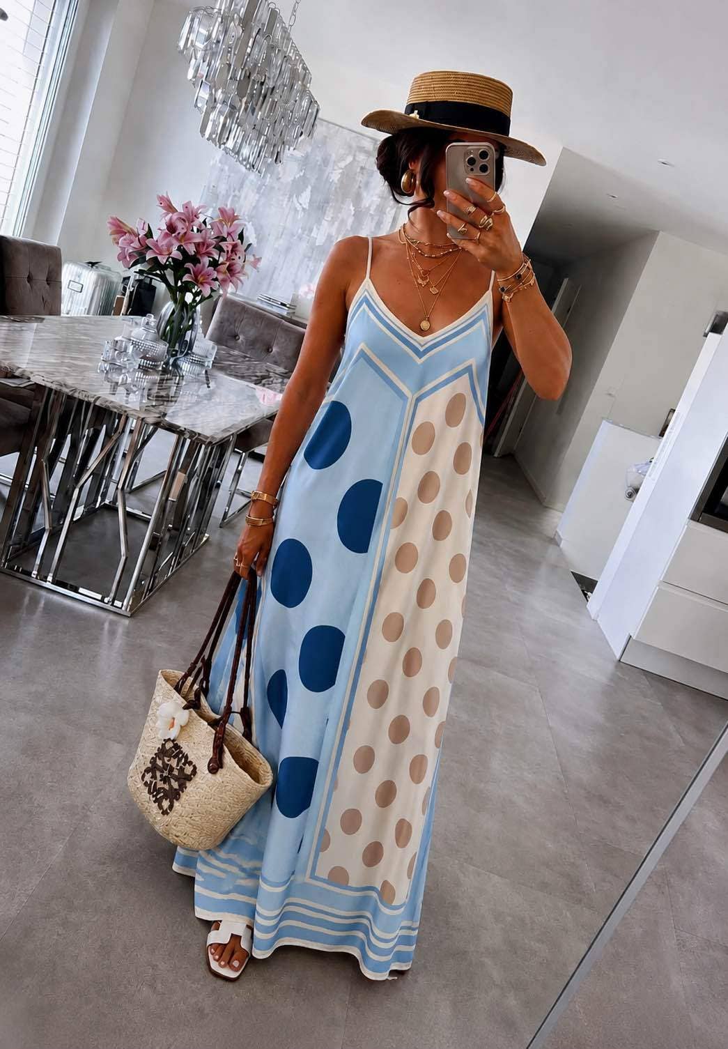 Italian Flowing bohemian dress with polka dot print