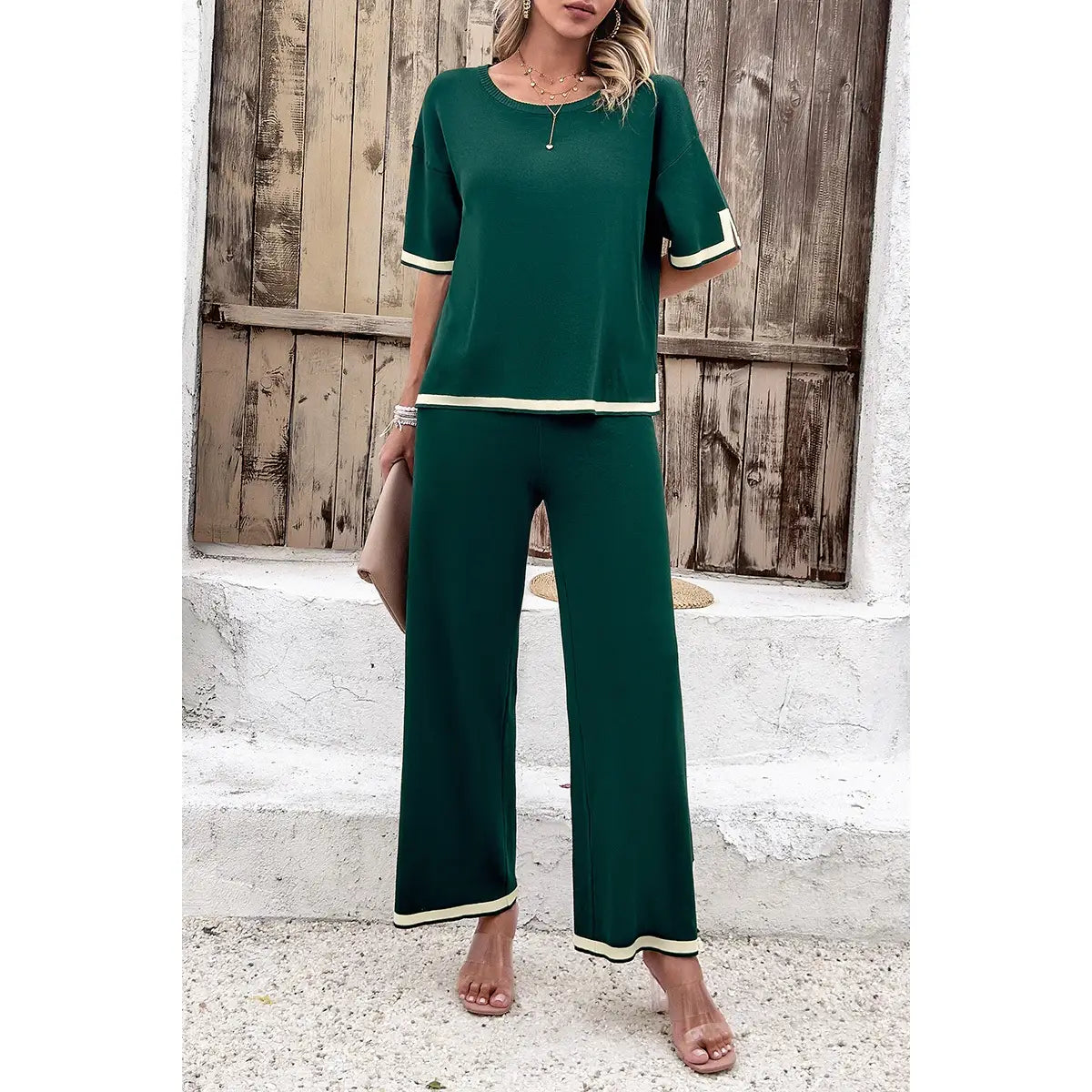 Round Neck Fit Blouse and Pants Sets