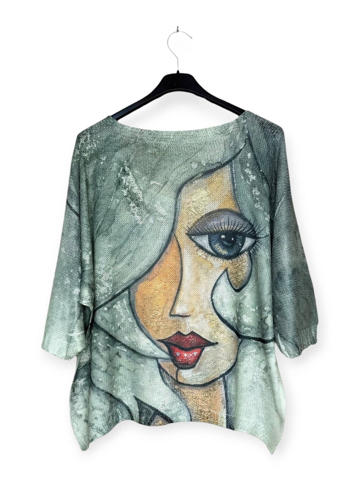 Face Italian- Printed knit sweater with V-neck