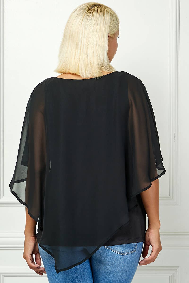 PLUS SIZE BLOOMING ELEGANCE PONCHO BLOUSE