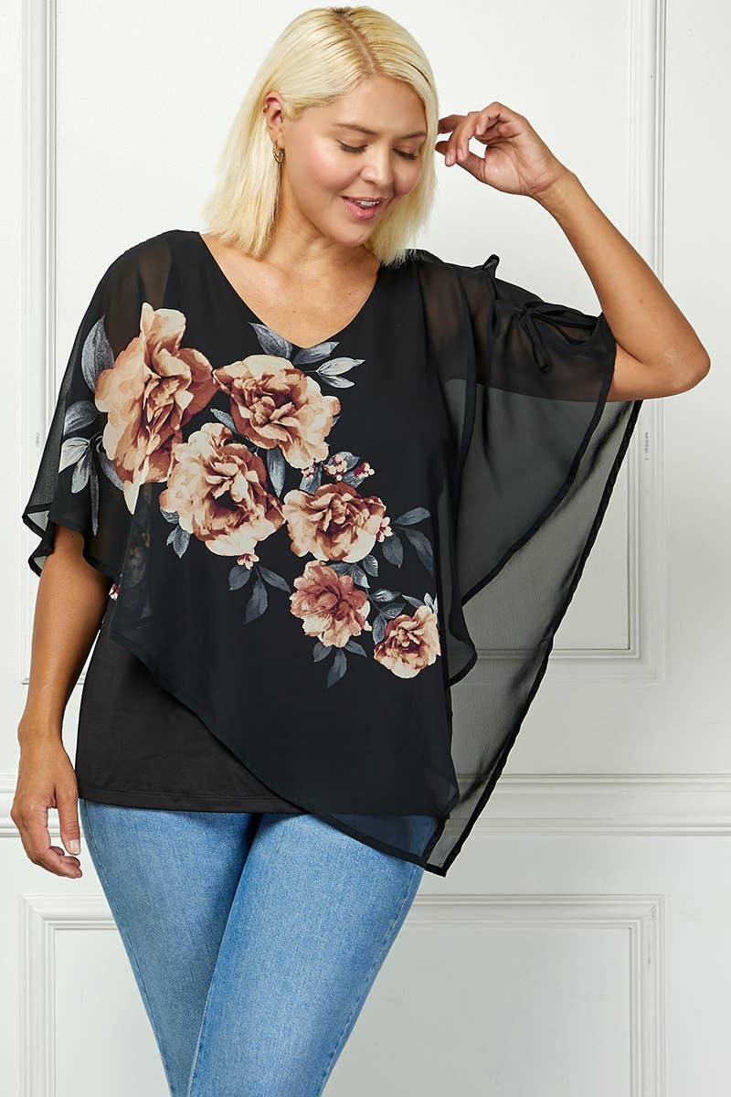 PLUS SIZE BLOOMING ELEGANCE PONCHO BLOUSE
