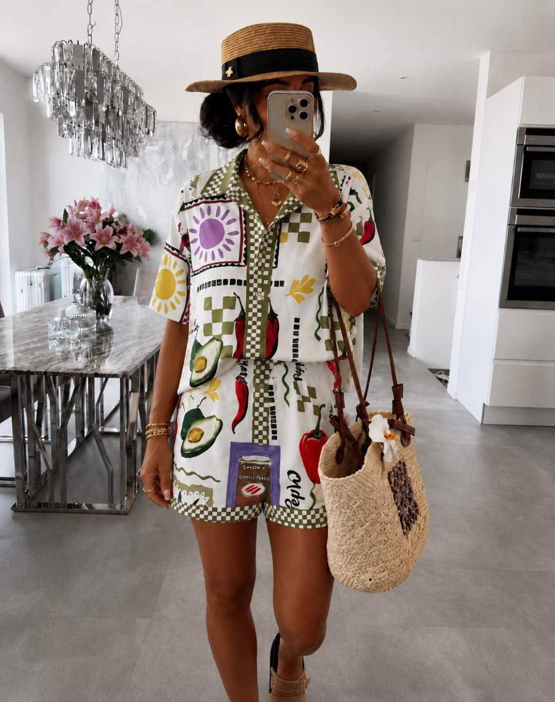 Italian Colorful Printed Shirt & Shorts Set Summer