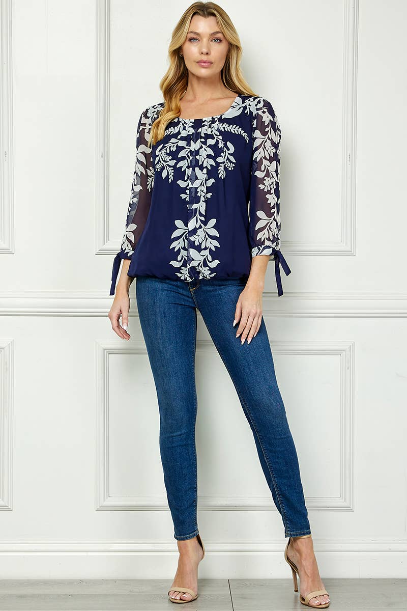 PLACEMENT PRINT CHIFFON BLOUSE