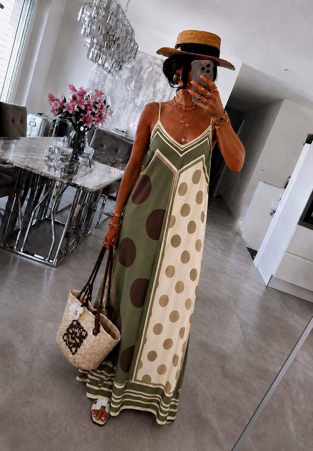 Italian Flowing bohemian dress with polka dot print