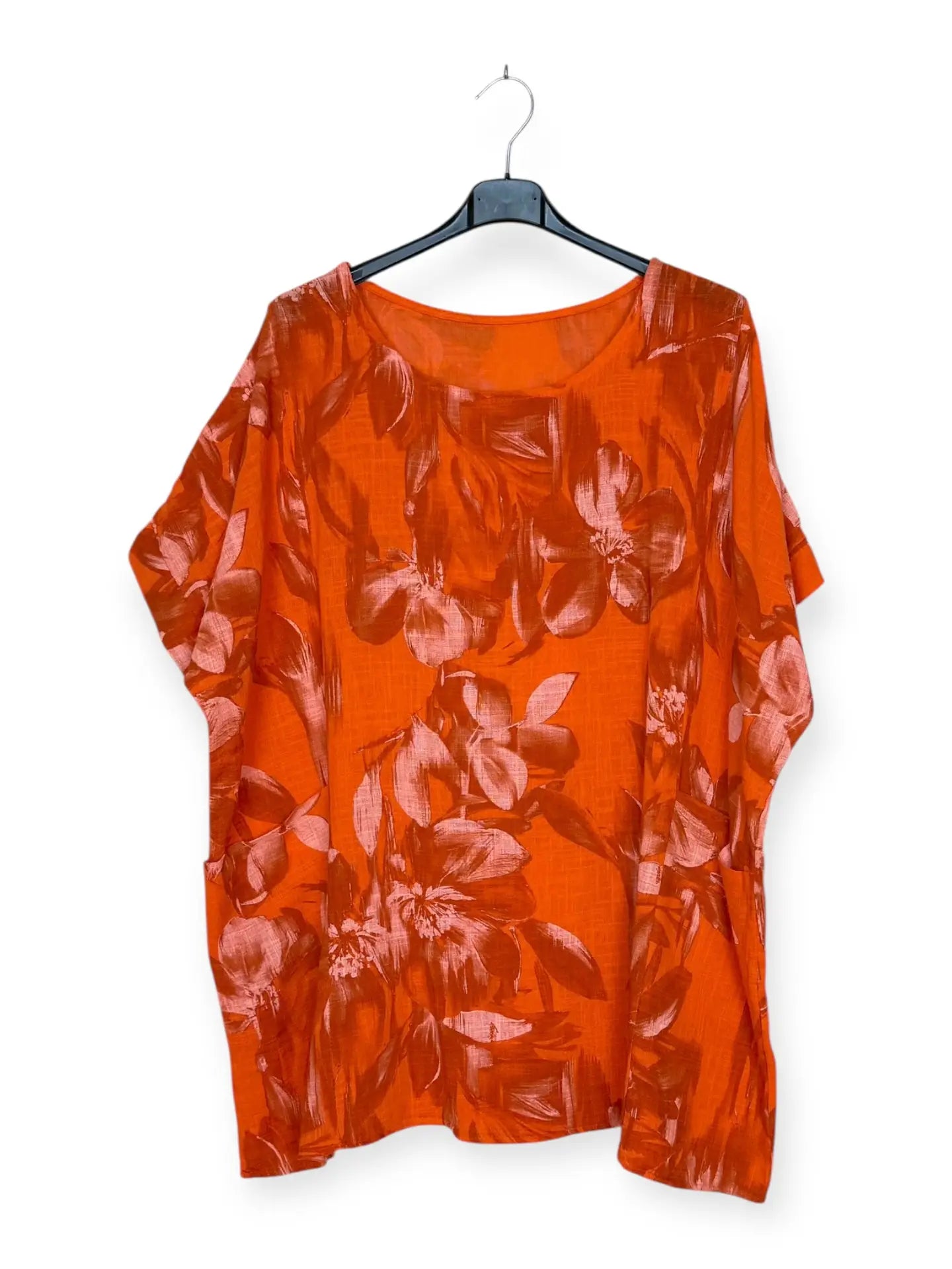 Cotton Blouse with Floral Pattern, Two Pockets Italian
