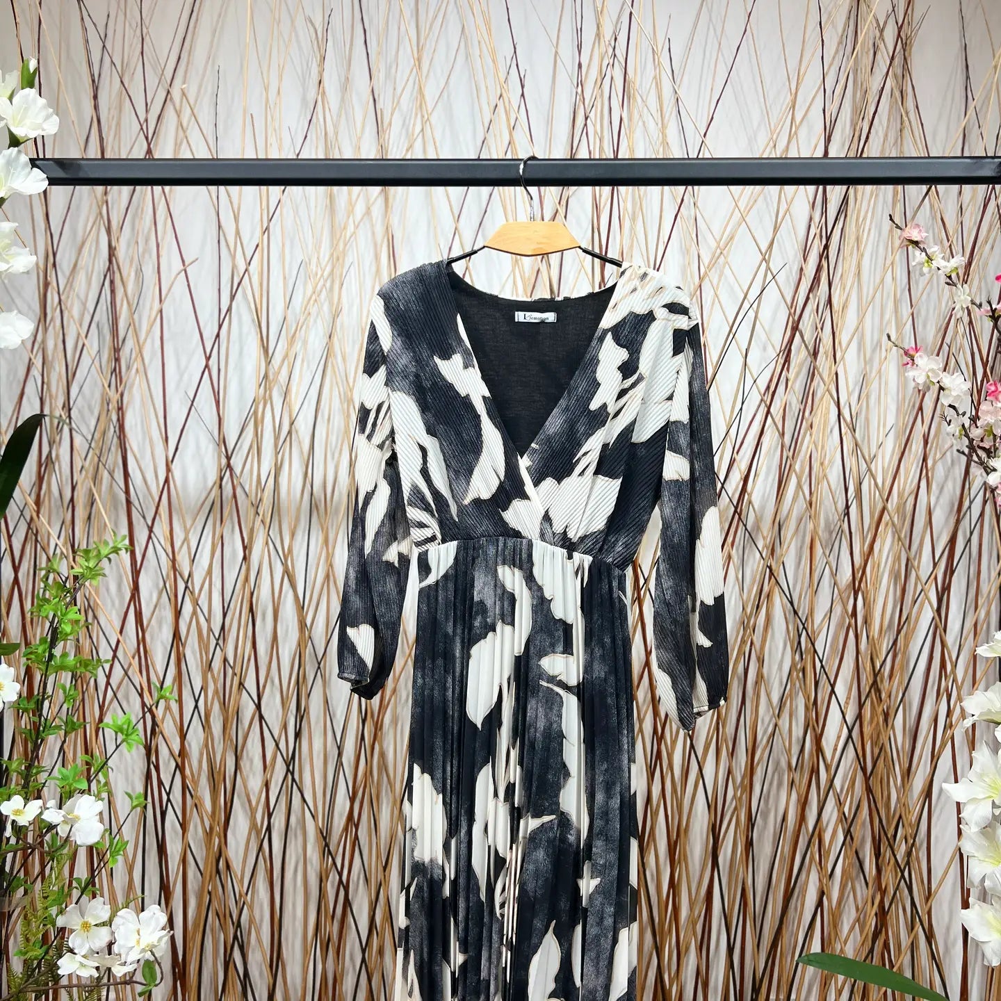 Print Pleated Wrap Heart Dress Viscose Lining