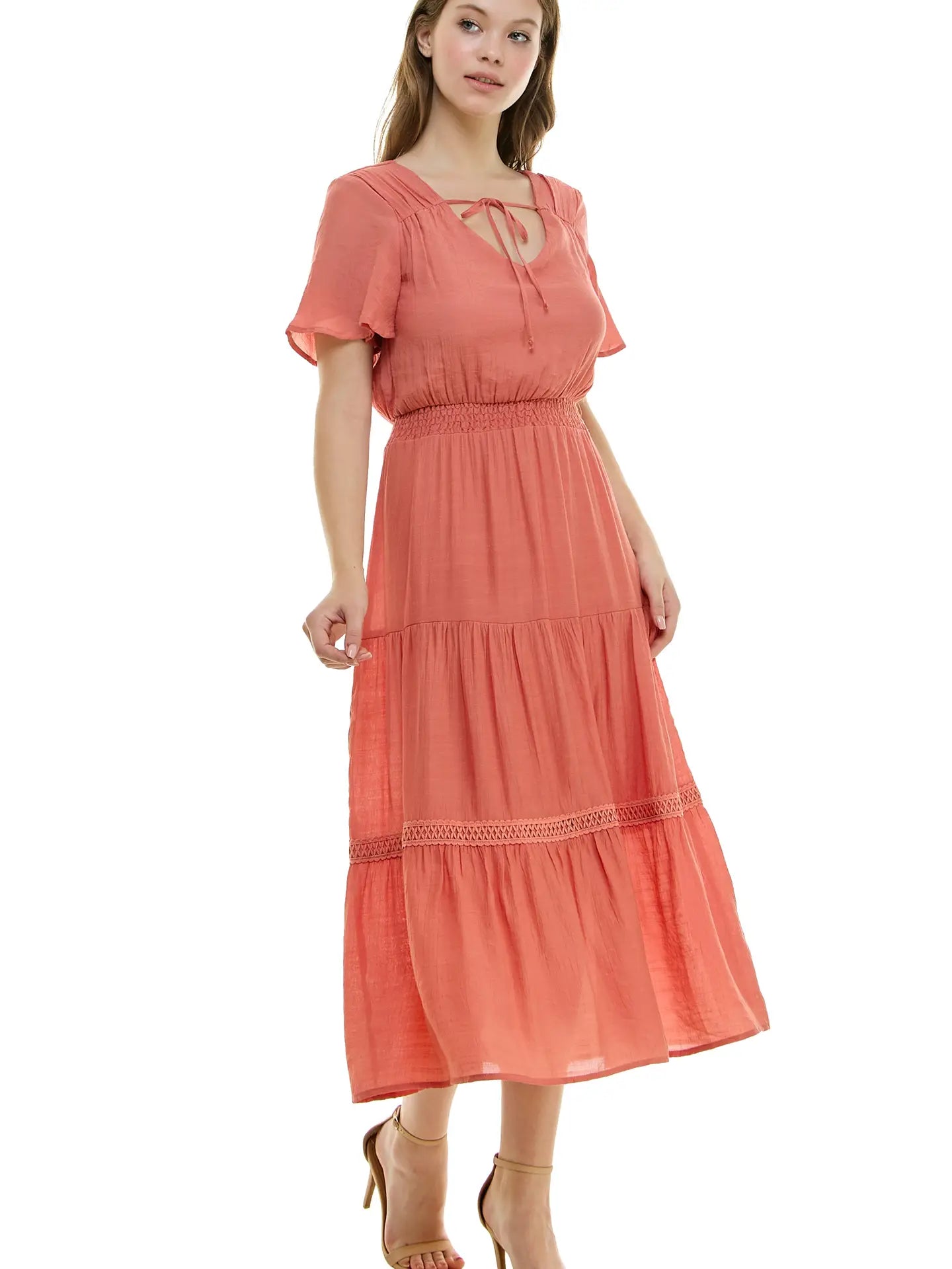 Keyhole Crochet Tier Maxi Dress