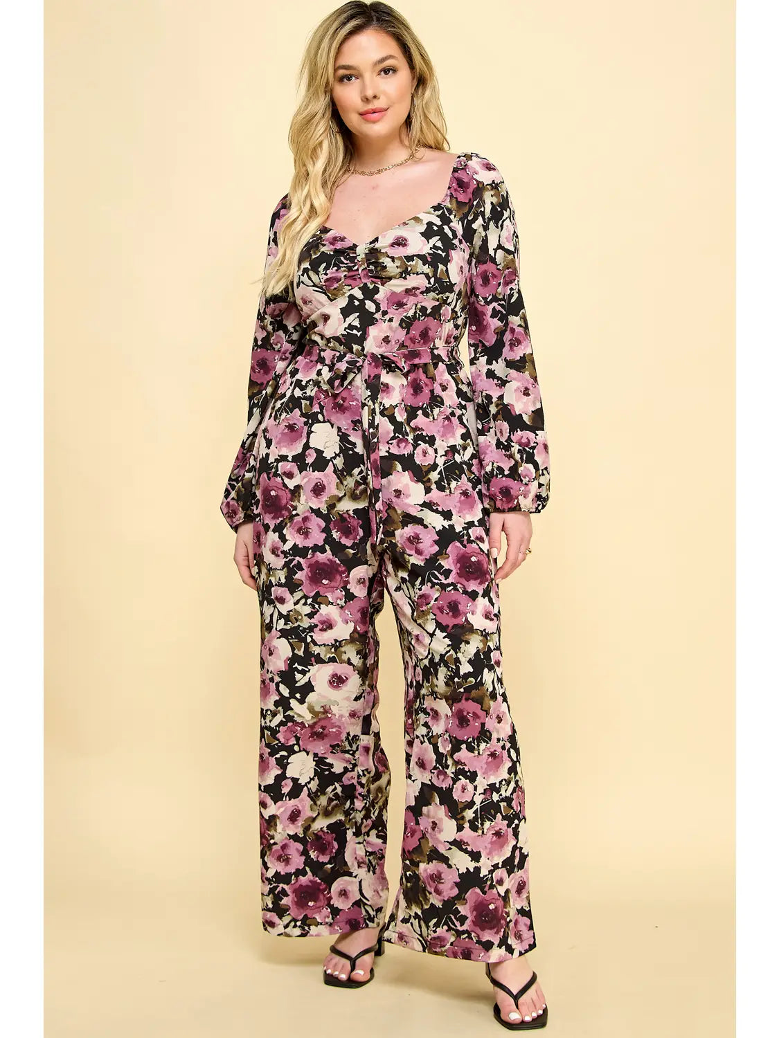 Plus Size Long Sleeve Floral Jumpsuit