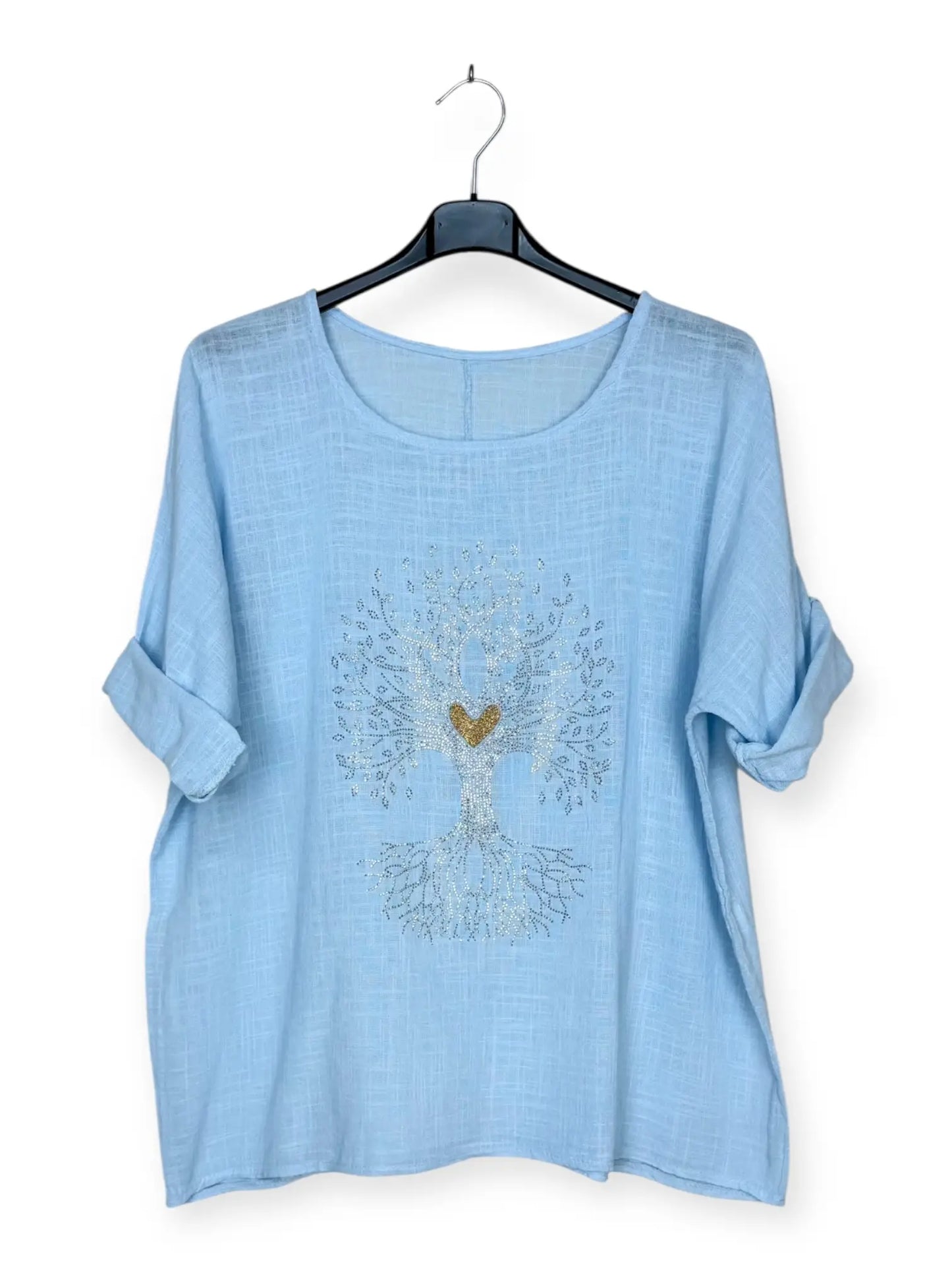 Cotton Top with Tree of Life Rhinestones Italian